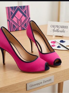 🛍️ Giuseppe Zanotti Fuchsia/Navy Satin Peep-Toe Heels.  Authentic.